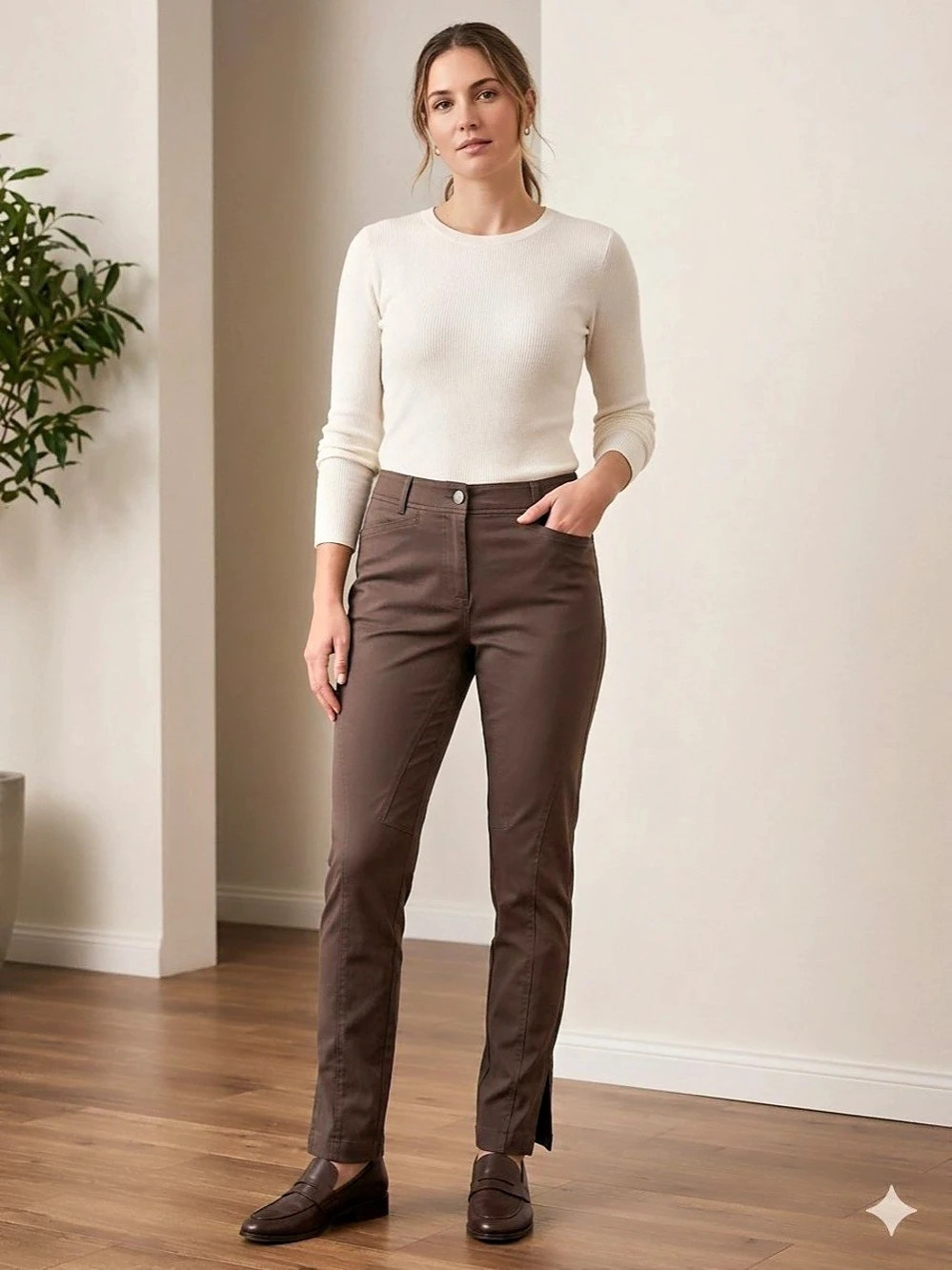 090 Sandra Angelozzi Pantalon/Pant in Mocha NWT